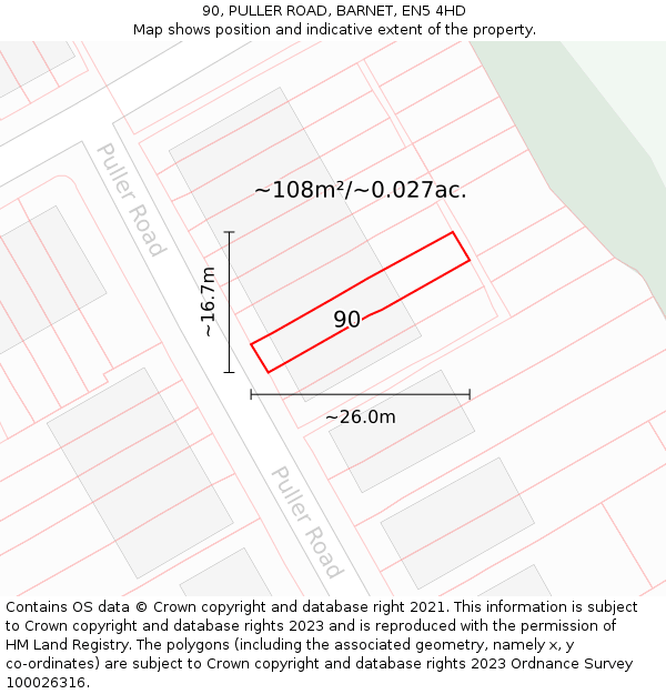 90, PULLER ROAD, BARNET, EN5 4HD: Plot and title map