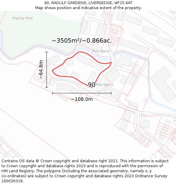 90, RADULF GARDENS, LIVERSEDGE, WF15 6AT: Plot and title map