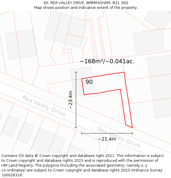 90, REA VALLEY DRIVE, BIRMINGHAM, B31 3XQ: Plot and title map