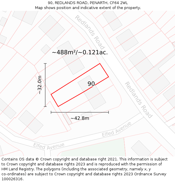 90, REDLANDS ROAD, PENARTH, CF64 2WL: Plot and title map