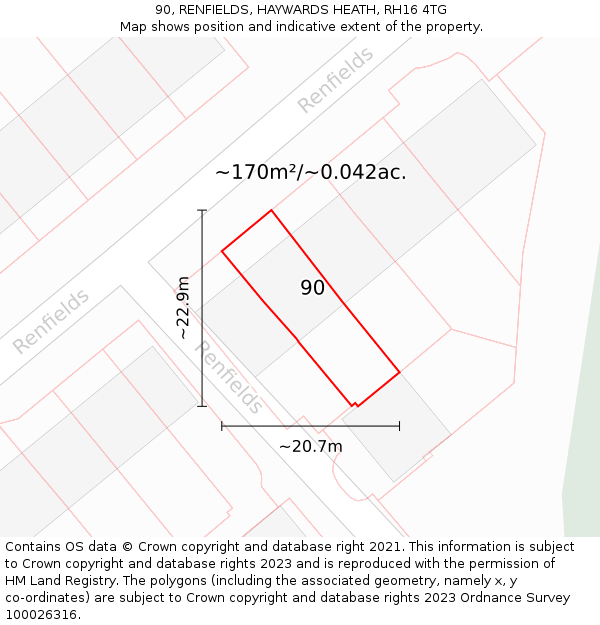 90, RENFIELDS, HAYWARDS HEATH, RH16 4TG: Plot and title map