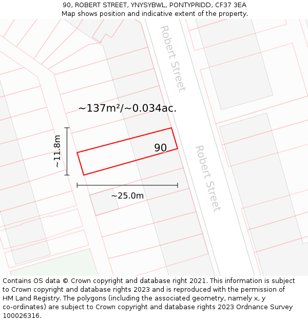 90, ROBERT STREET, YNYSYBWL, PONTYPRIDD, CF37 3EA: Plot and title map