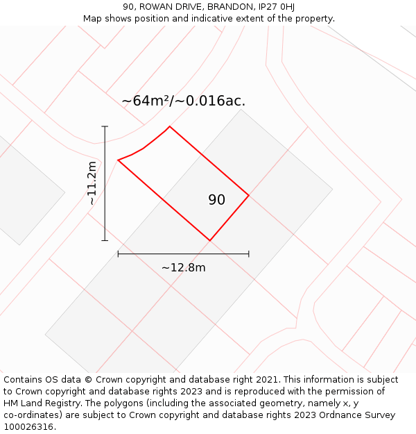 90, ROWAN DRIVE, BRANDON, IP27 0HJ: Plot and title map