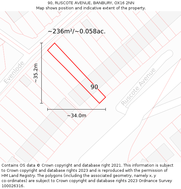 90, RUSCOTE AVENUE, BANBURY, OX16 2NN: Plot and title map