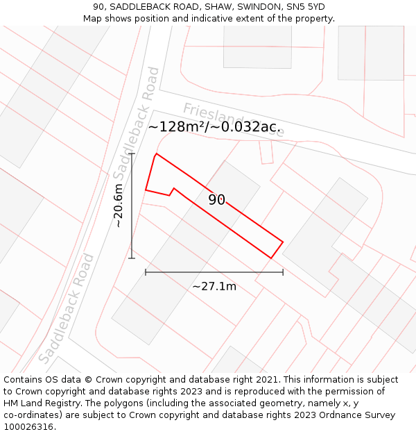 90, SADDLEBACK ROAD, SHAW, SWINDON, SN5 5YD: Plot and title map