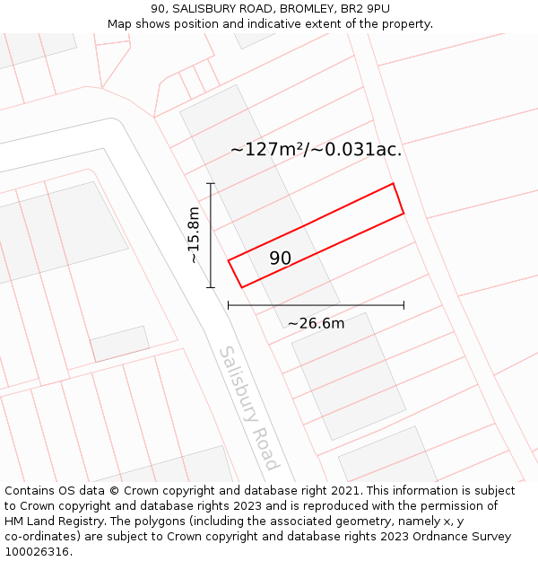 90, SALISBURY ROAD, BROMLEY, BR2 9PU: Plot and title map