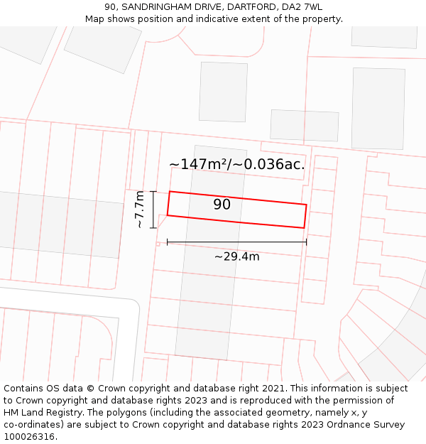 90, SANDRINGHAM DRIVE, DARTFORD, DA2 7WL: Plot and title map