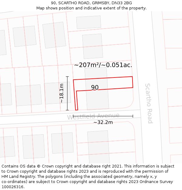 90, SCARTHO ROAD, GRIMSBY, DN33 2BG: Plot and title map