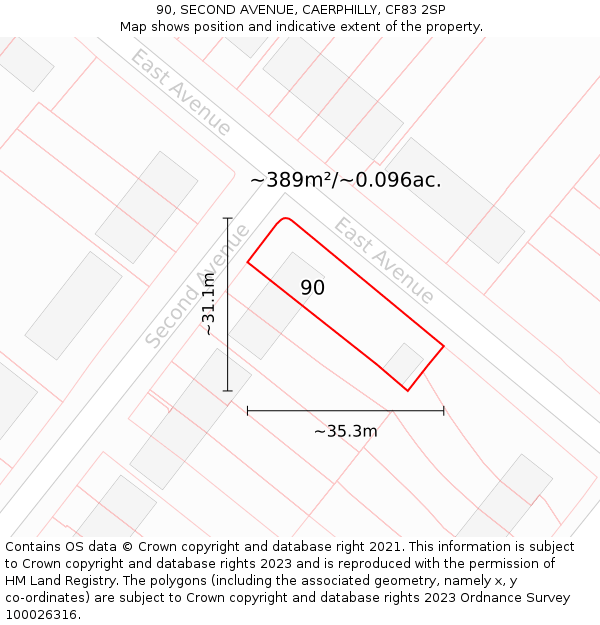 90, SECOND AVENUE, CAERPHILLY, CF83 2SP: Plot and title map
