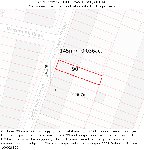 90, SEDGWICK STREET, CAMBRIDGE, CB1 3AL: Plot and title map