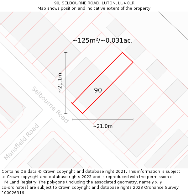 90, SELBOURNE ROAD, LUTON, LU4 8LR: Plot and title map