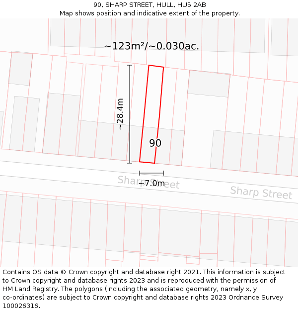 90, SHARP STREET, HULL, HU5 2AB: Plot and title map