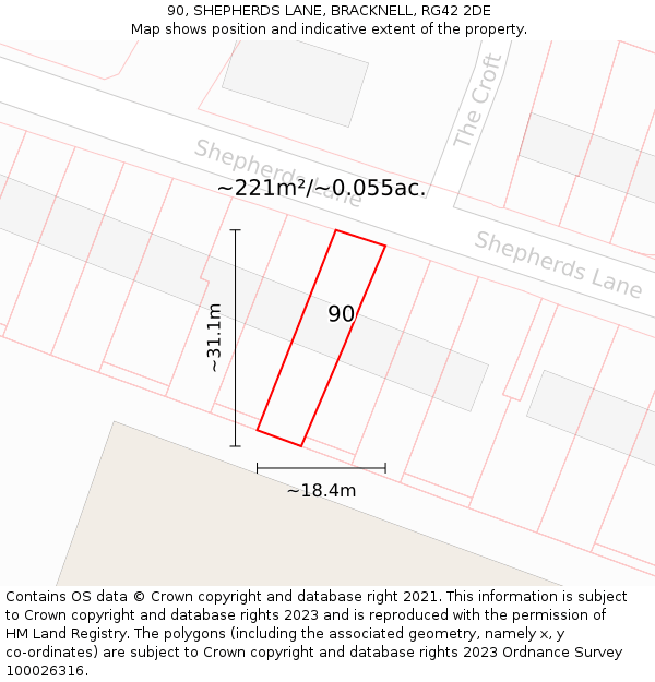 90, SHEPHERDS LANE, BRACKNELL, RG42 2DE: Plot and title map