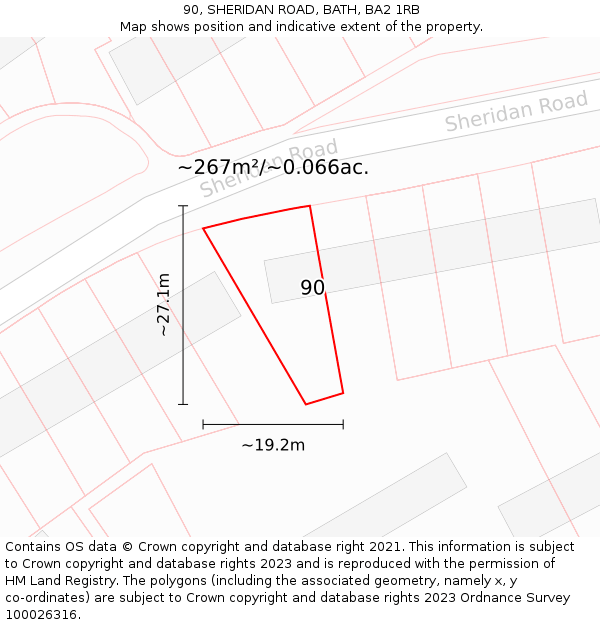 90, SHERIDAN ROAD, BATH, BA2 1RB: Plot and title map