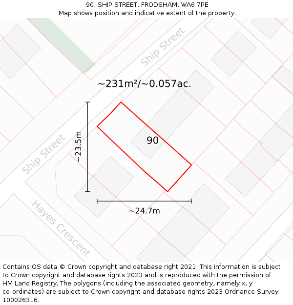 90, SHIP STREET, FRODSHAM, WA6 7PE: Plot and title map