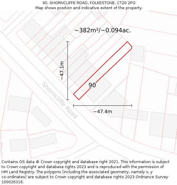 90, SHORNCLIFFE ROAD, FOLKESTONE, CT20 2PG: Plot and title map