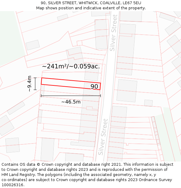 90, SILVER STREET, WHITWICK, COALVILLE, LE67 5EU: Plot and title map
