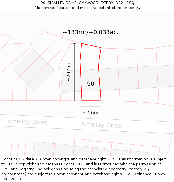 90, SMALLEY DRIVE, OAKWOOD, DERBY, DE21 2SQ: Plot and title map
