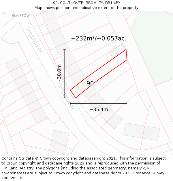 90, SOUTHOVER, BROMLEY, BR1 4RY: Plot and title map