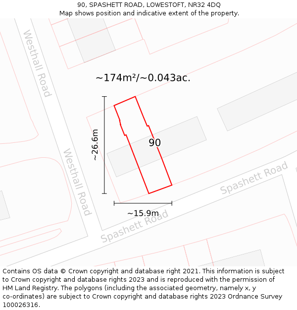 90, SPASHETT ROAD, LOWESTOFT, NR32 4DQ: Plot and title map