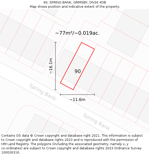 90, SPRING BANK, GRIMSBY, DN34 4DB: Plot and title map