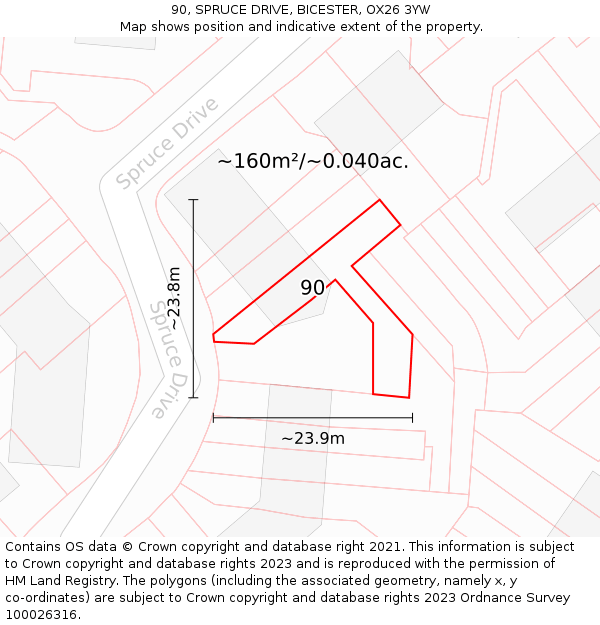 90, SPRUCE DRIVE, BICESTER, OX26 3YW: Plot and title map