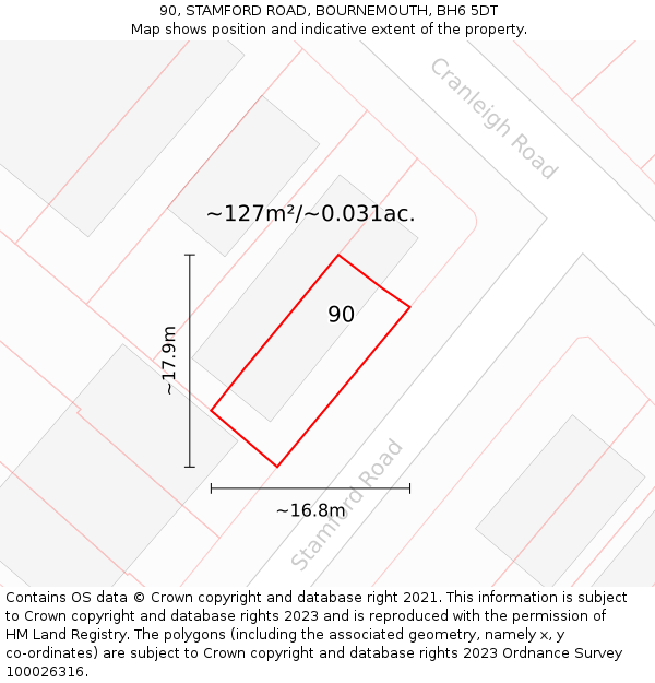 90, STAMFORD ROAD, BOURNEMOUTH, BH6 5DT: Plot and title map