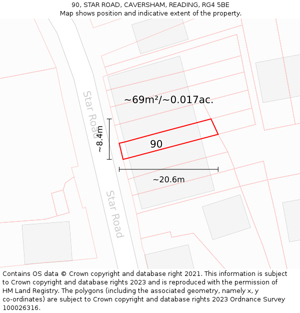 90, STAR ROAD, CAVERSHAM, READING, RG4 5BE: Plot and title map