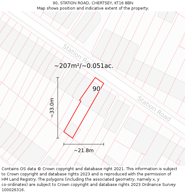 90, STATION ROAD, CHERTSEY, KT16 8BN: Plot and title map