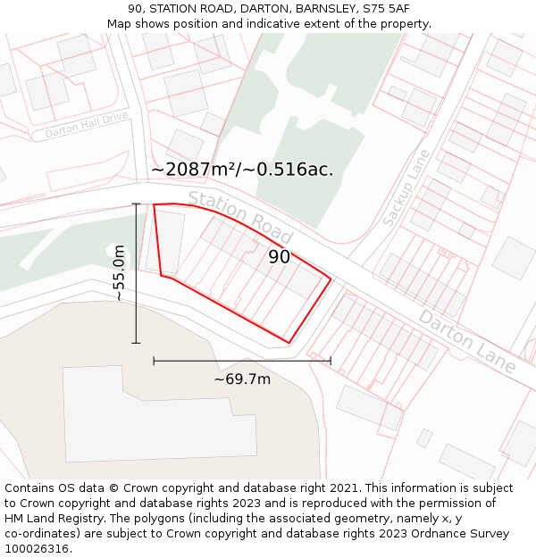 90, STATION ROAD, DARTON, BARNSLEY, S75 5AF: Plot and title map