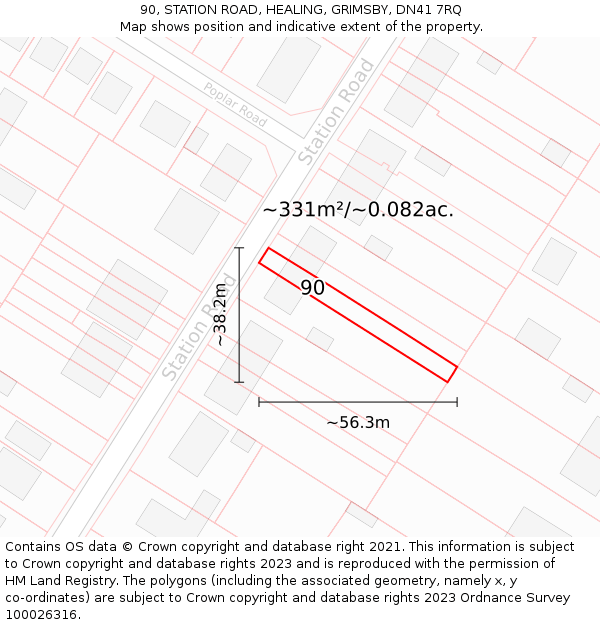 90, STATION ROAD, HEALING, GRIMSBY, DN41 7RQ: Plot and title map