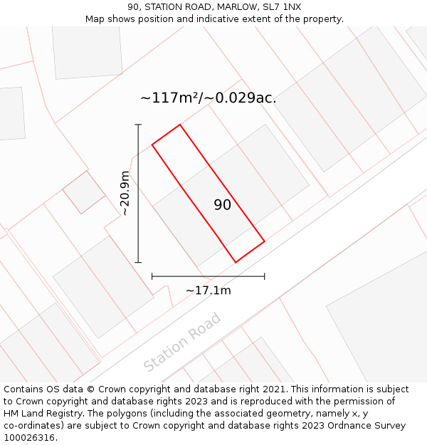 90, STATION ROAD, MARLOW, SL7 1NX: Plot and title map