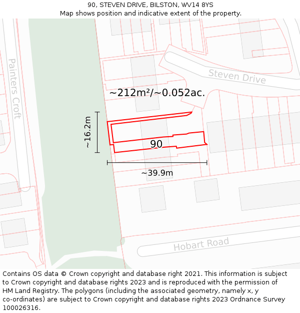 90, STEVEN DRIVE, BILSTON, WV14 8YS: Plot and title map