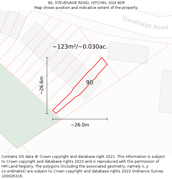 90, STEVENAGE ROAD, HITCHIN, SG4 9DR: Plot and title map
