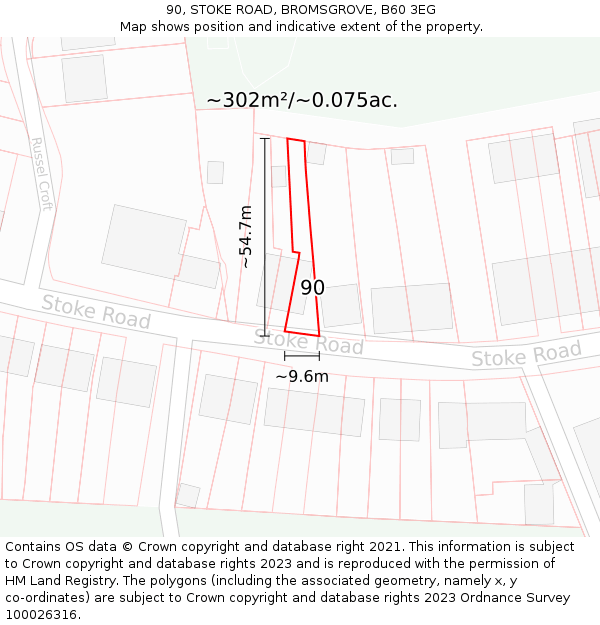 90, STOKE ROAD, BROMSGROVE, B60 3EG: Plot and title map