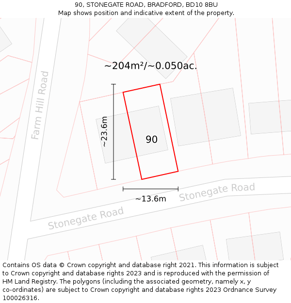 90, STONEGATE ROAD, BRADFORD, BD10 8BU: Plot and title map