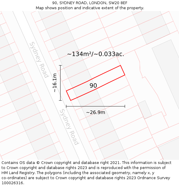 90, SYDNEY ROAD, LONDON, SW20 8EF: Plot and title map