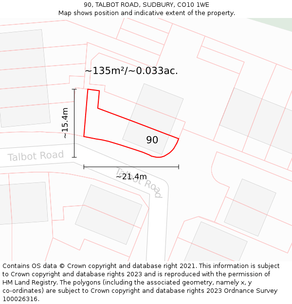 90, TALBOT ROAD, SUDBURY, CO10 1WE: Plot and title map