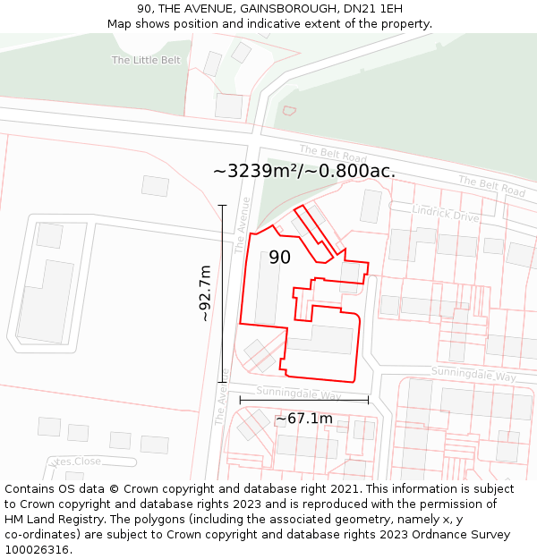 90, THE AVENUE, GAINSBOROUGH, DN21 1EH: Plot and title map
