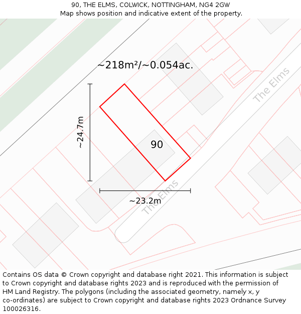 90, THE ELMS, COLWICK, NOTTINGHAM, NG4 2GW: Plot and title map