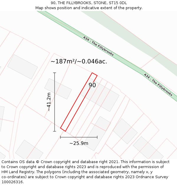 90, THE FILLYBROOKS, STONE, ST15 0DL: Plot and title map