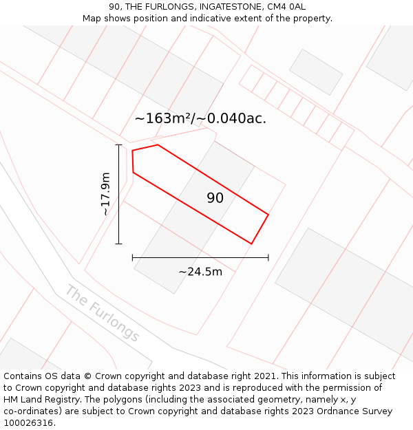 90, THE FURLONGS, INGATESTONE, CM4 0AL: Plot and title map