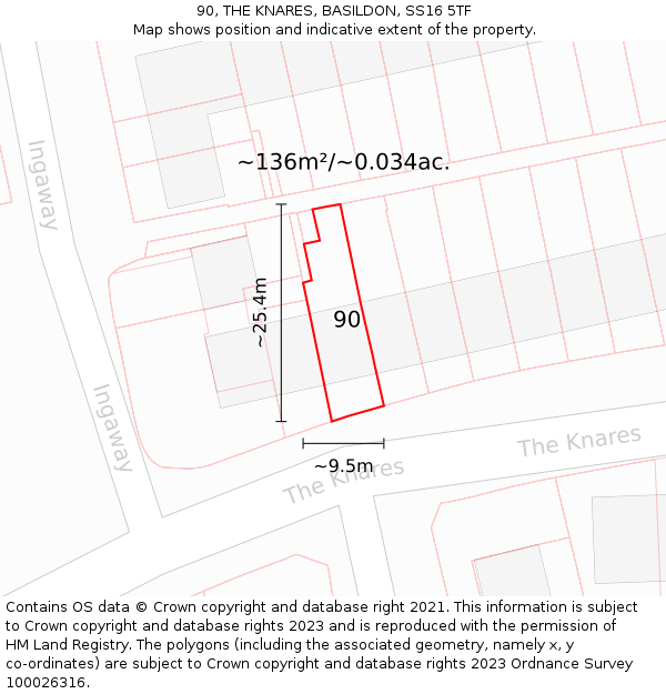 90, THE KNARES, BASILDON, SS16 5TF: Plot and title map