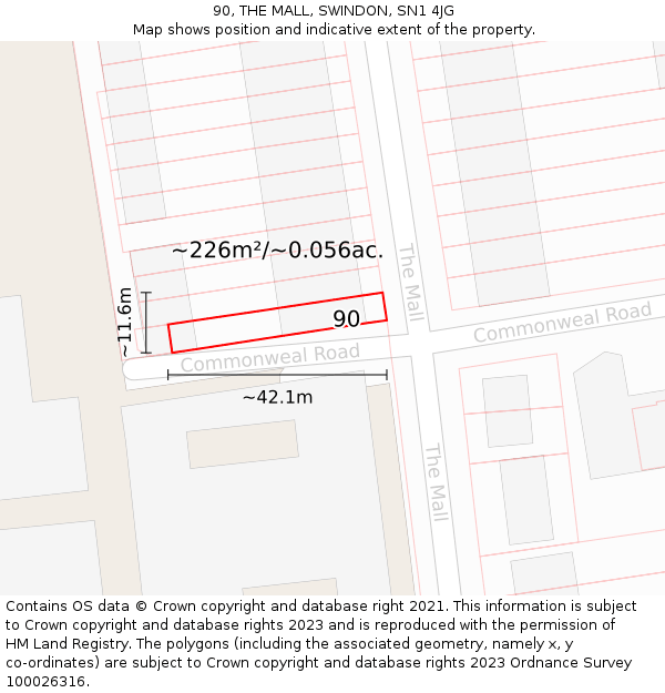 90, THE MALL, SWINDON, SN1 4JG: Plot and title map