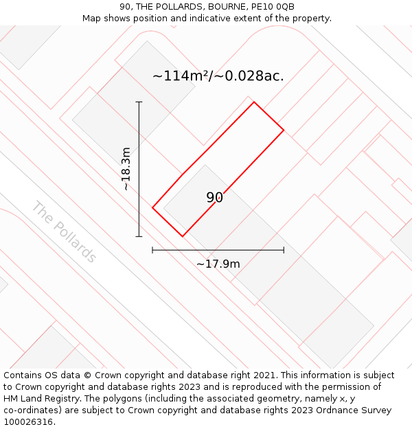 90, THE POLLARDS, BOURNE, PE10 0QB: Plot and title map