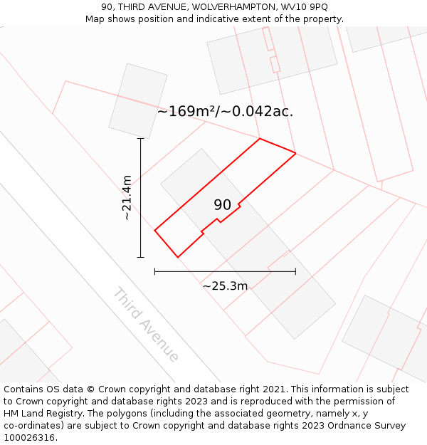 90, THIRD AVENUE, WOLVERHAMPTON, WV10 9PQ: Plot and title map