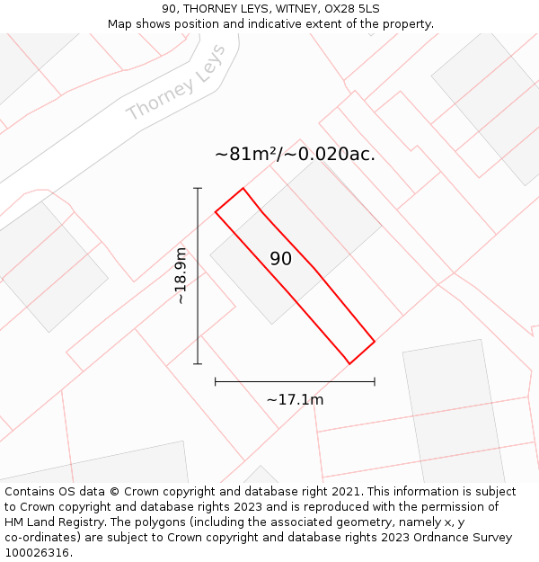 90, THORNEY LEYS, WITNEY, OX28 5LS: Plot and title map