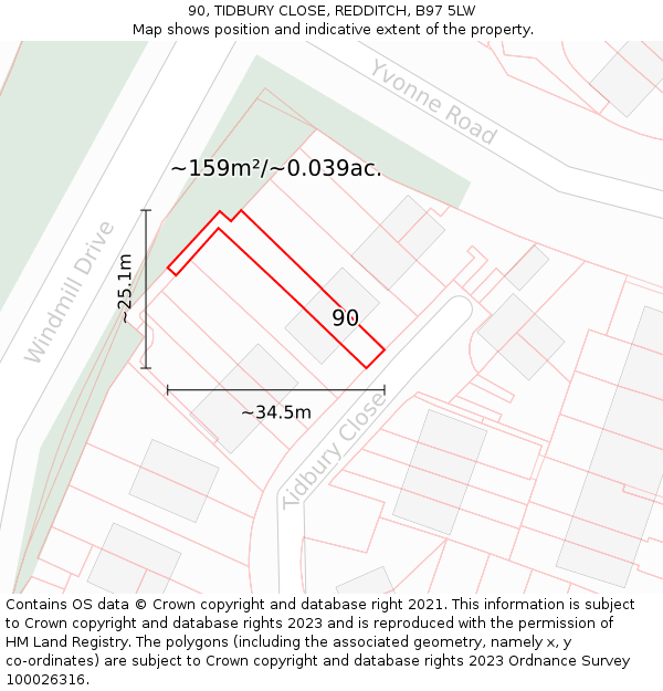 90, TIDBURY CLOSE, REDDITCH, B97 5LW: Plot and title map