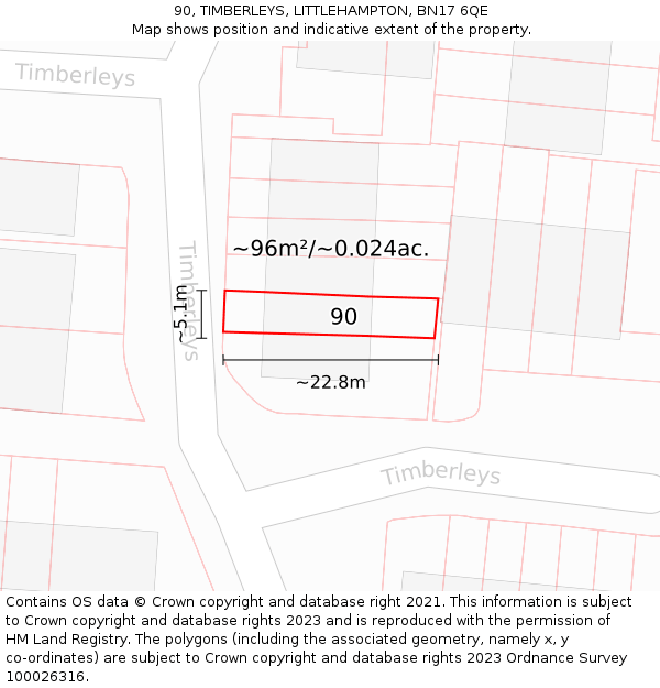 90, TIMBERLEYS, LITTLEHAMPTON, BN17 6QE: Plot and title map
