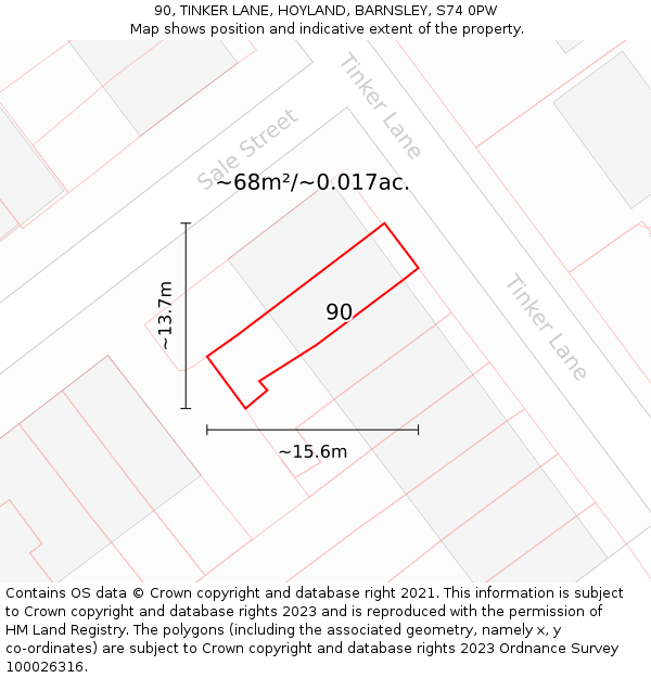 90, TINKER LANE, HOYLAND, BARNSLEY, S74 0PW: Plot and title map